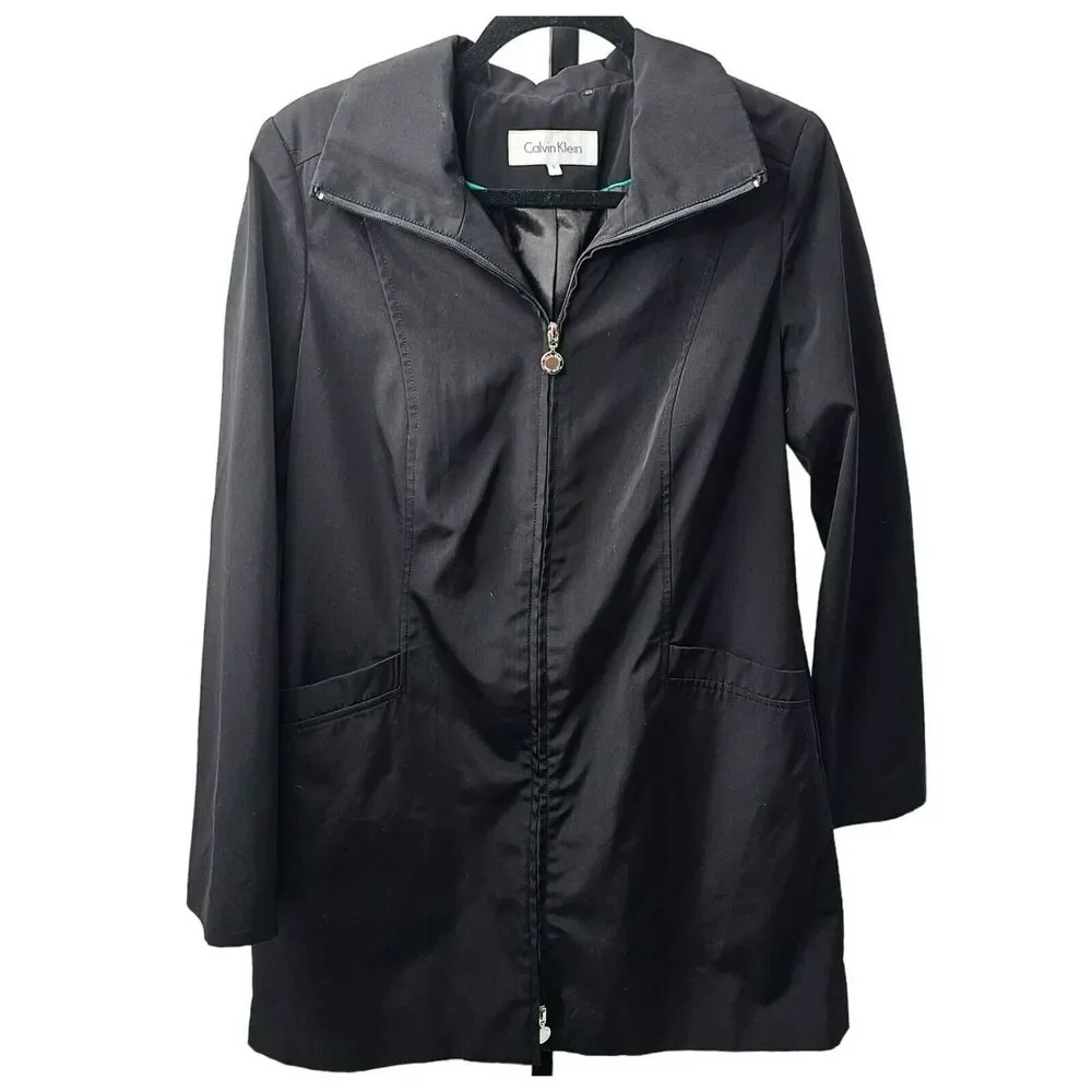 Calvin Klein Coat Womens Small Black Trench Windbreaker - Picture 3 of 7